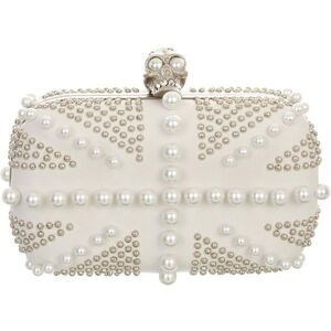 Alexander McQueen White Studded & Pearl Britannia Box Clutch Skull Clasp Purse